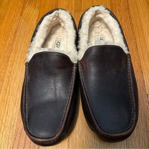 UGG Ascot Size 12 Brown Suede Leather Sheep Skin Slippers Moccasins Shoes